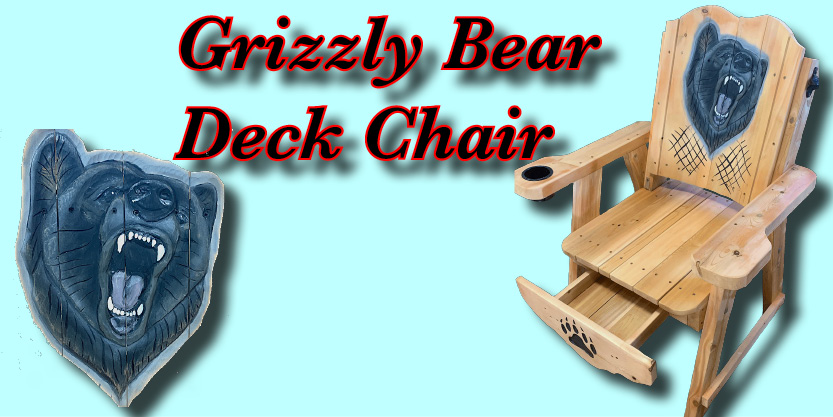 grizzly bear, deck chair, garden chair, ceder chair